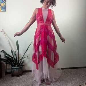 BCBGMaxAzria Pink Asymmetrical Lace Dress